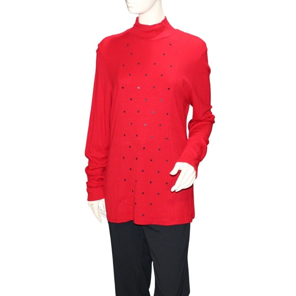 Marc Bower Large Red Embellished Long Sweater Ribbed Knit Y2K Stretch Tunic